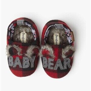 Dearfoams Unisex Kids' Slippers Baby Size 6/9 Months, Red Black Plaid NEW